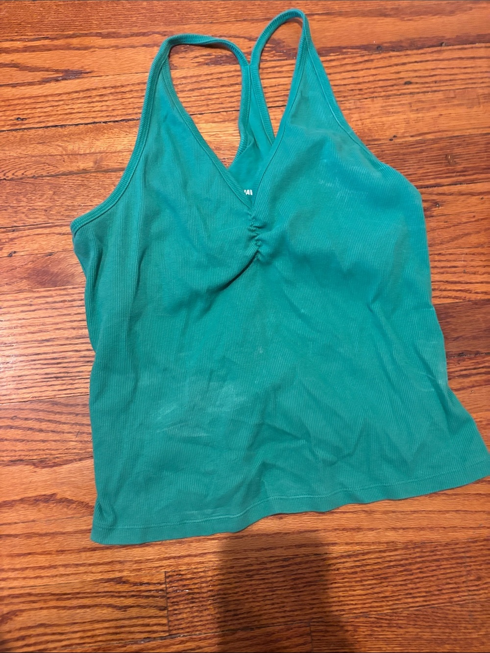 Green Ribbed Racerback V-Neck Tank Top with built in bra